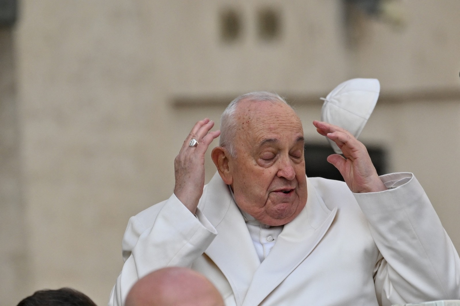 Pope Francis gestures as he arrives for his general audience in St. Peter Square at the Vatican on March 13, 2024.,Image: 856452756, License: Rights-managed, Restrictions: , Model Release: no, Credit line: Andreas SOLARO / AFP / Profimedia