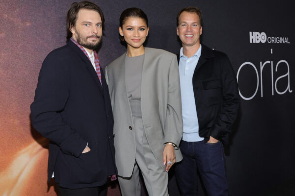 LOS ANGELES, CALIFORNIA - APRIL 20: (L-R) Sam Levinson, Zendaya and Casey Bloys, Chief Content Officer, HBO & HBO Max, attend the HBO Max FYC event for 