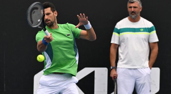 Serbia's Novak Djokovic attends a training session next to his coach Goran Ivanisevic (R) on day 12 of the Australian Open tennis tournament in Melbourne on January 25, 2024.,Image: 840314153, License: Rights-managed, Restrictions: -- IMAGE RESTRICTED TO EDITORIAL USE - STRICTLY NO COMMERCIAL USE --, Model Release: no, Credit line: Paul Crock / AFP / Profimedia