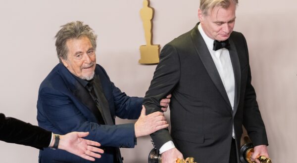 Presenter Al Pacino (L) holds on to Best Picture and Best Director winner Christopher Nolan backstage during the 96th annual Academy Awards in Los Angeles, California, on Sunday, March 10, 2024. Since 1929, the Oscars have recognized excellence in cinematic achievements. Photo by /UPI,Image: 855894850, License: Rights-managed, Restrictions: , Model Release: no, Credit line: PAT BENIC / UPI / Profimedia