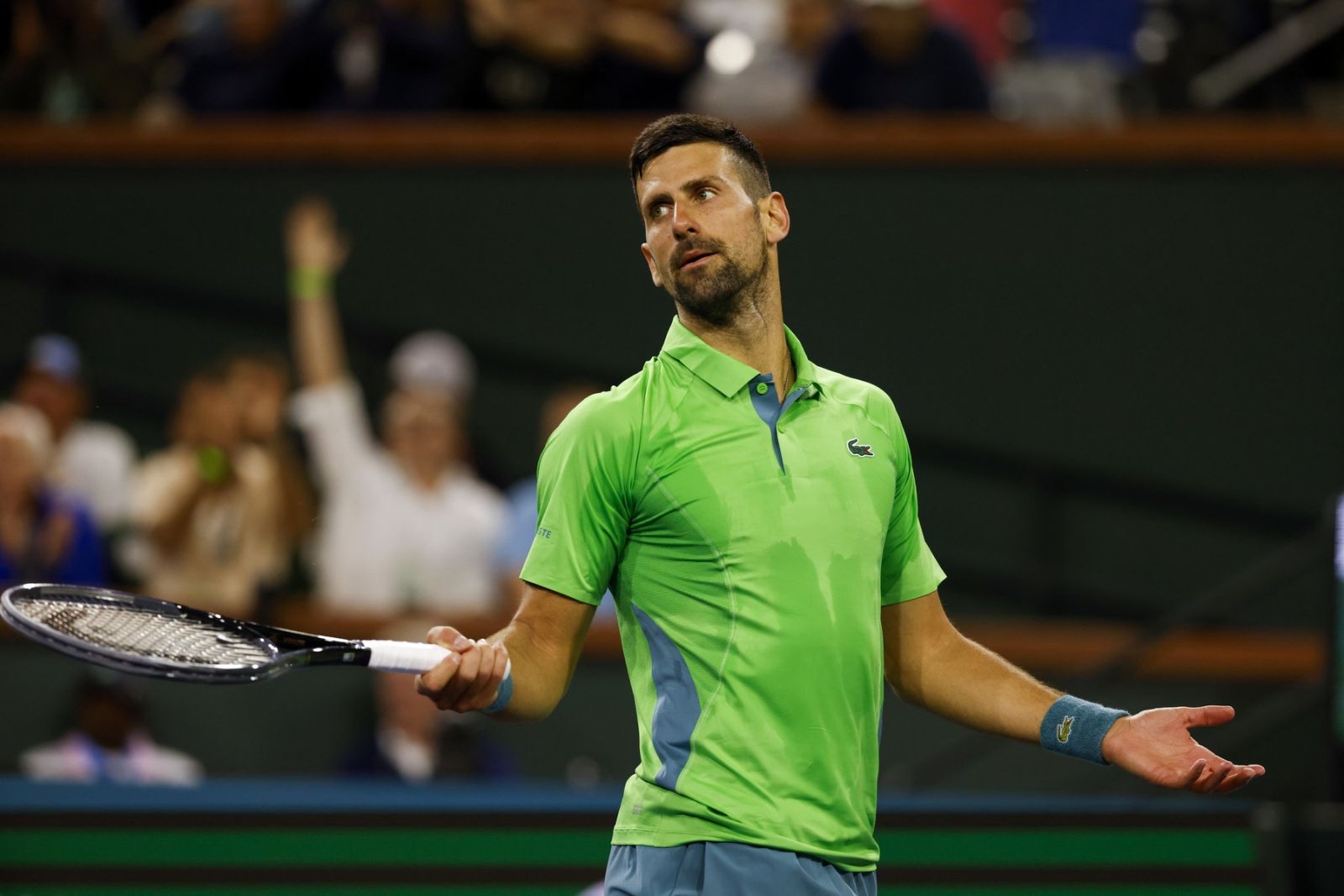 March 11, 2024 Novak Djokovic of Serbia reacts to missing a shot against Luca Nardi of Italy during the BNP Paribas Open in Indian Wells, CA. Charles Baus/CSM,Image: 856075082, License: Rights-managed, Restrictions: , Model Release: no, Credit line: Charles Baus / Zuma Press / Profimedia