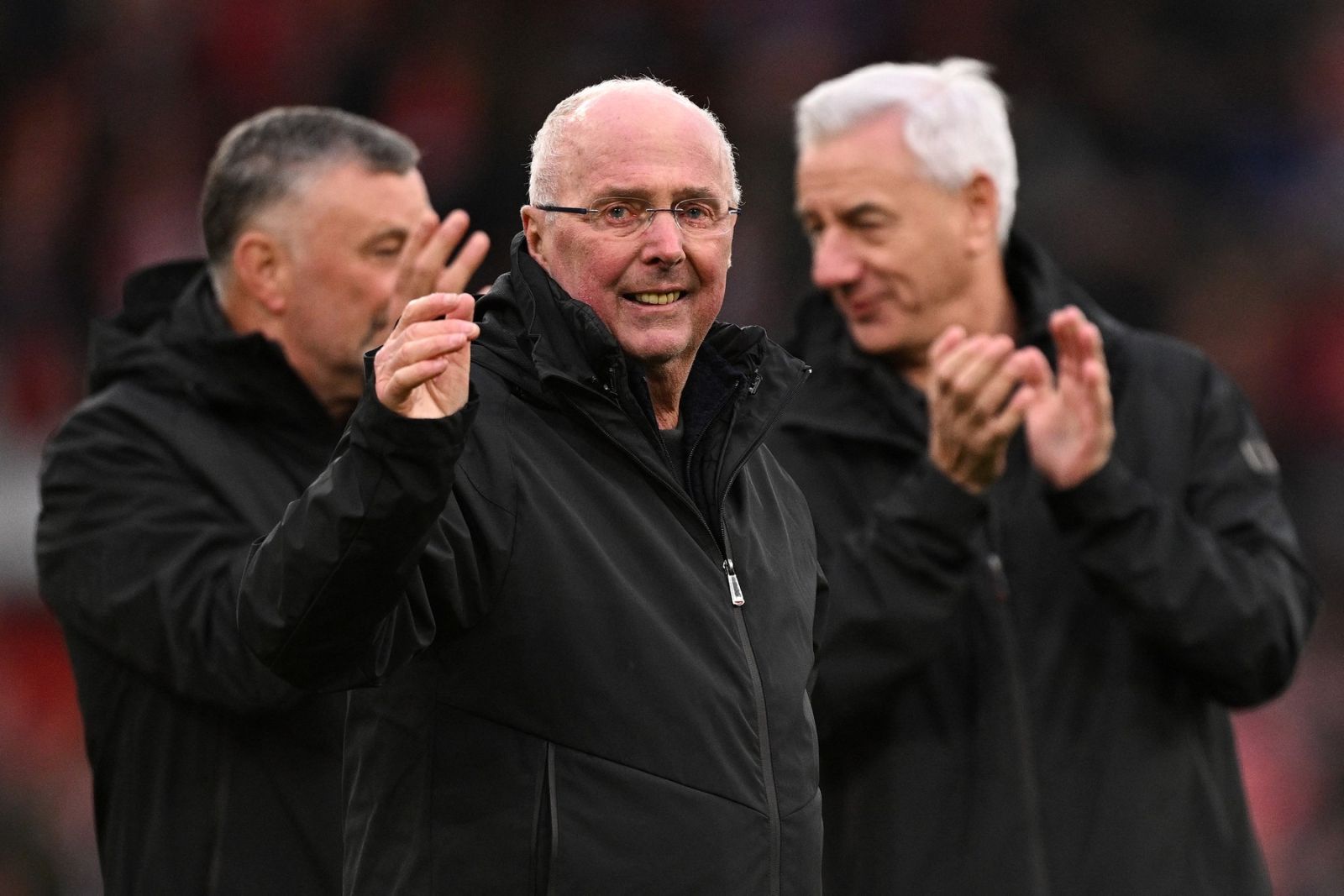 Liverpool Legends' manager John Aldridge (L), Liverpool Legends' manager Sven-Goran Eriksson (C) and Liverpool Legends' manager Ian Rush applaud the fans following the Legends football match between Liverpool Legends and Ajax Legends at Anfield in Liverpool, north-west England on March 23, 2024.,Image: 859035896, License: Rights-managed, Restrictions: , Model Release: no, Credit line: Oli SCARFF / AFP / Profimedia