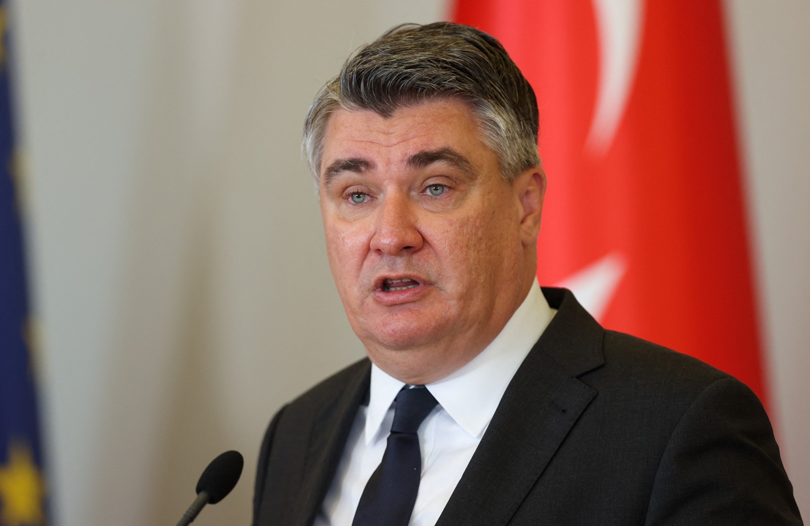 Croatian President Zoran Milanovic and his Turkish counterpart take part in a joint press conference at the Presidential office in Zagreb on September 8, 2022.,Image: 720577846, License: Rights-managed, Restrictions: , Model Release: no, Credit line: DAMIR SENCAR / AFP / Profimedia
