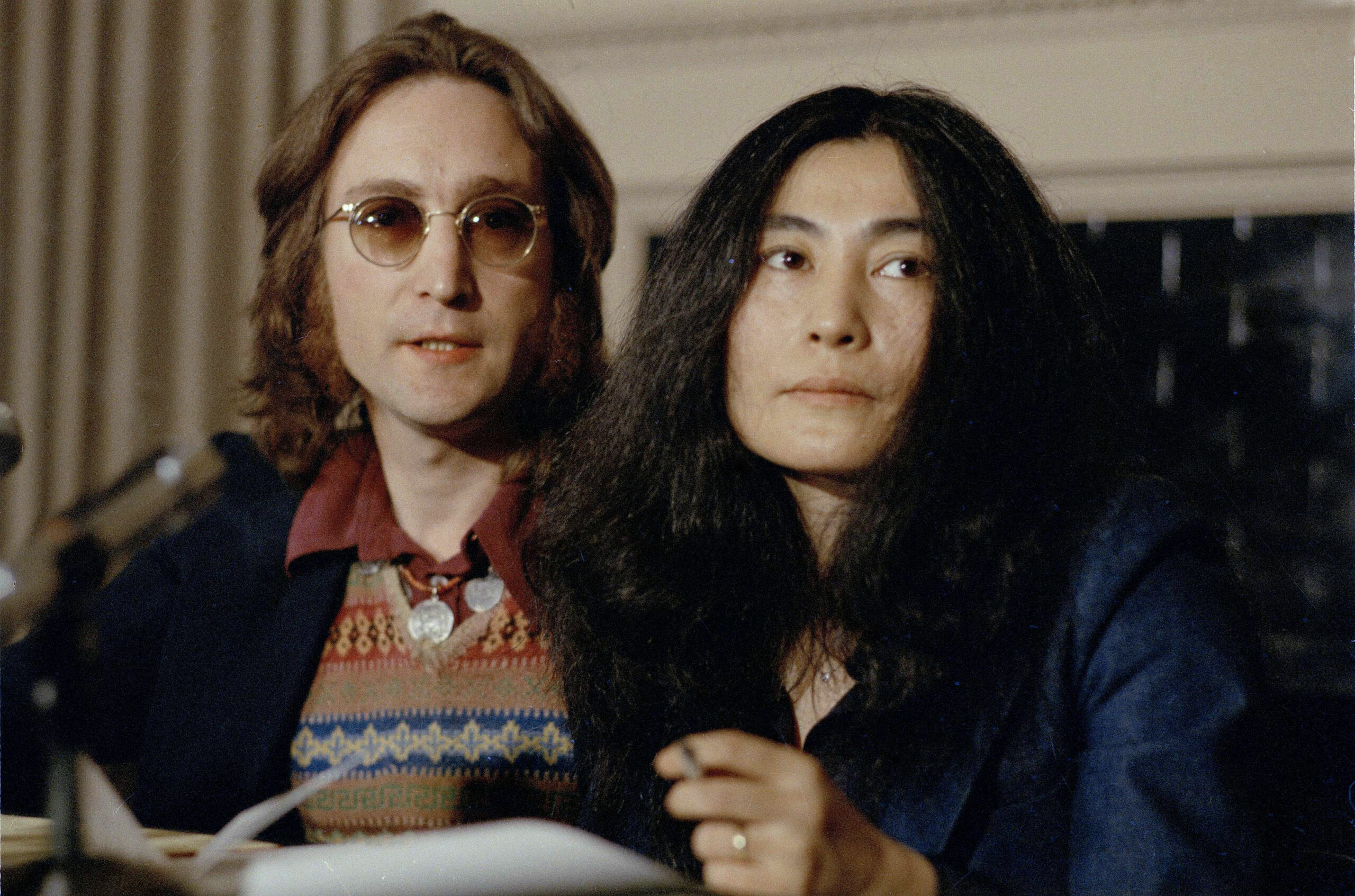 John Lennon and his wife Yoko Ono speak at a press conference, March 2, 1973, in New York.  (AP Photo)