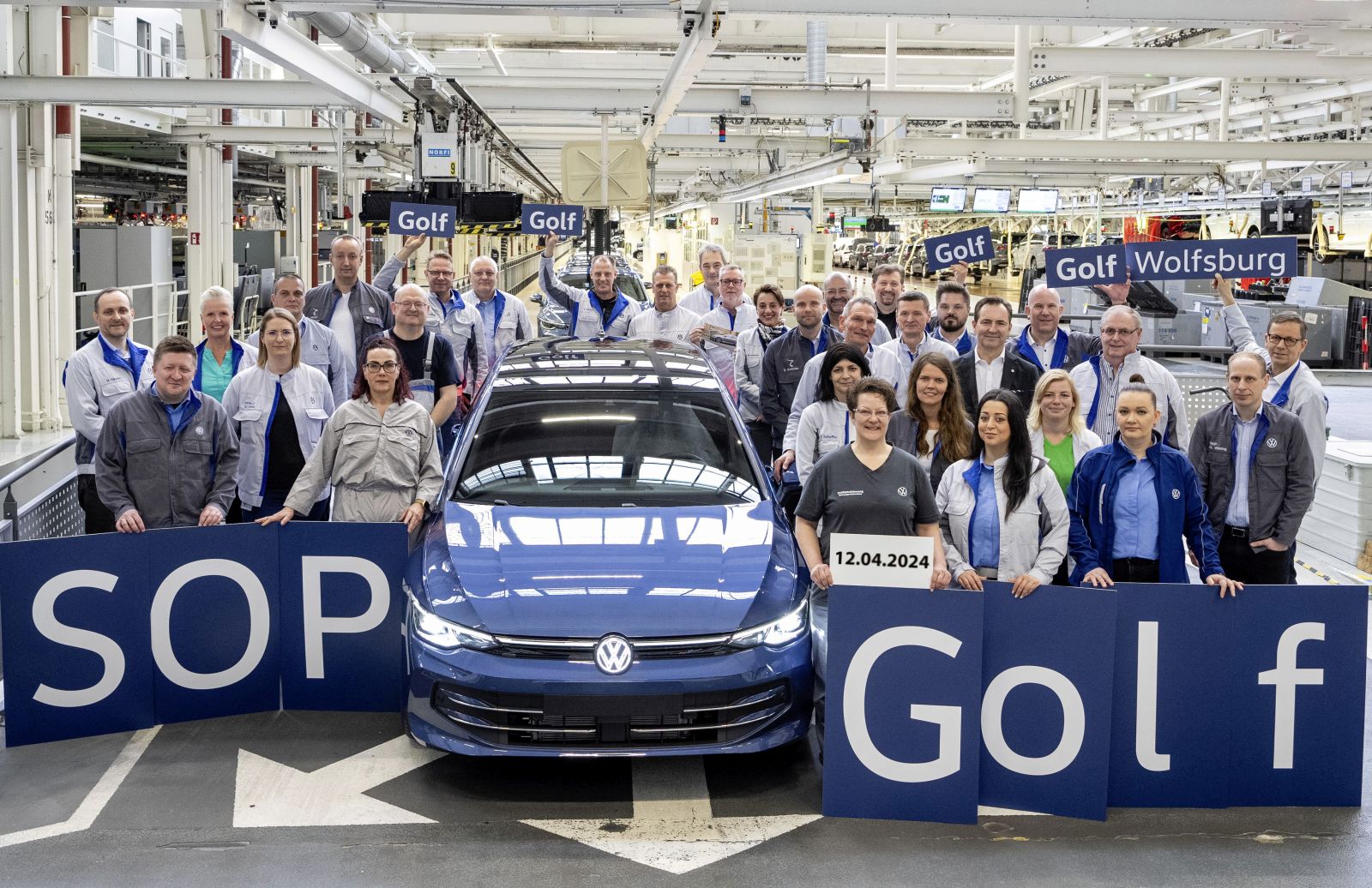 New Golf starts rolling off assembly line at Wolfsburg plant.
