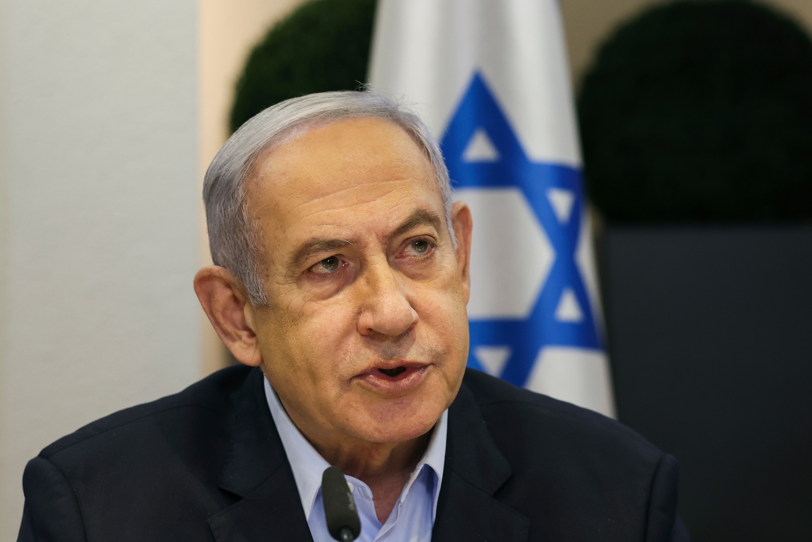 epa11253801 (FILE) - Israeli Prime Minister Benjamin Netanyahu convenes the weekly cabinet meeting at the Defence Ministry in Tel Aviv, Israel, 07 January 2024 (reissued 31 March 2024). Israeli Prime Minister Benjamin Netanyahu will undergo hernia surgery, his office announced on 31 March 2024.  EPA/RONEN ZVULUN / POOL