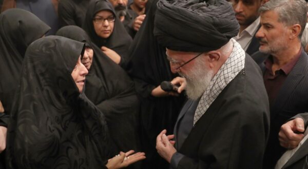 epa11259192 A handout photo made available by the Iranian supreme leader office shows Iranian Supreme Leader Ayatollah Ali Khamenei (R) talking with families and relatives of the Iranian revolutionary guards corps (IRGC) who were killed in Syria, ahead of their funeral in Tehran, Iran, 04 April 2024. According to Iranian state media quoting the Islamic Revolutionary Guard Corps, at least seven IRGC military advisors, including two generals, were killed in an airstrike on the Iranian consulate building in Syria's capital Damascus on 01 April. Iran has blamed Israel for the attack and vowed to respond. Iranians will hold a funeral ceremony for them on 05 April 2024.  EPA/IRANIAN SUPREME LEADER OFFICE / HANDOUT  HANDOUT EDITORIAL USE ONLY/NO SALES HANDOUT EDITORIAL USE ONLY/NO SALES