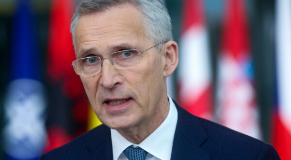 epa11256608 NATO Secretary General Jens Stoltenberg speaks to the media during a North Atlantic Treaty Organization (NATO) Foreign Affairs Ministers meeting in Brussels, Belgium, 03 April 2024. Allied Foreign Affairs Ministers attend a meeting of NATO Ministers of Foreign Affairs at NATO Headquarters in Brussels on 03-04 April as NATO celebrates its 75th anniversary. On 04 April 1949, the 12 founding countries signed the North Atlantic Treaty, called the Washington Treaty. It committed each member to share the risk, responsibilities, and benefits of collective defense.  EPA/OLIVIER HOSLET