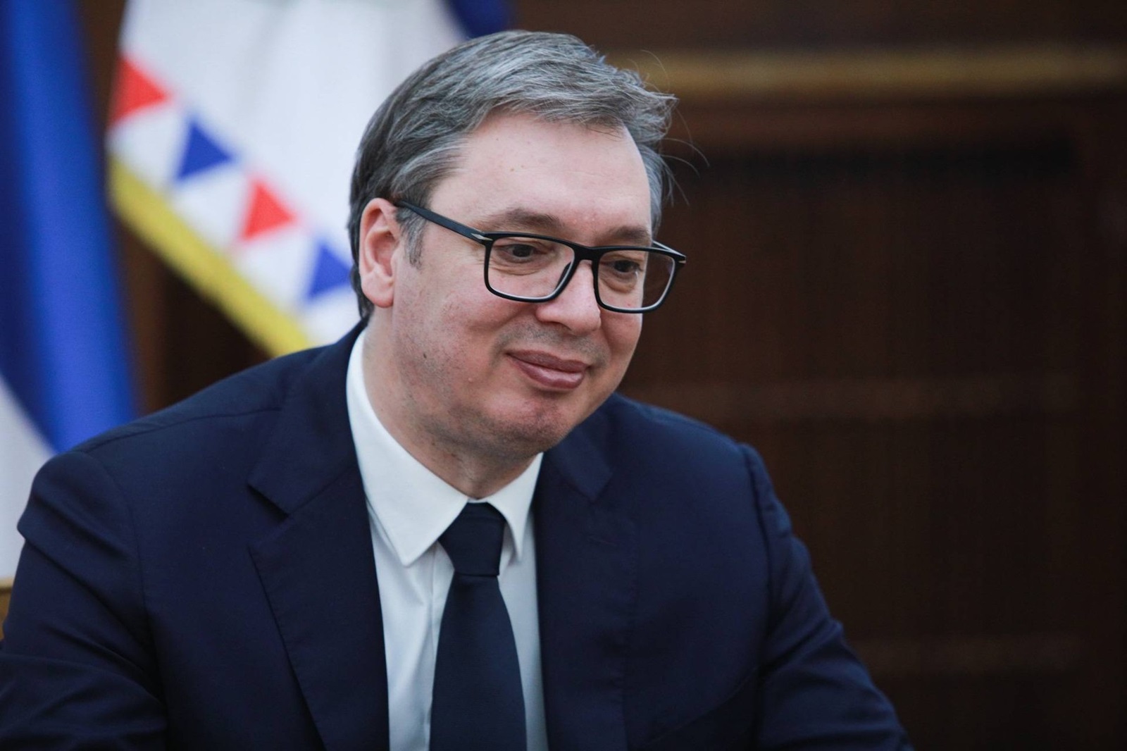 Belgrade, April 12, 2024 - Serbian President Aleksandar Vucic and the special envoy of the French Ministry of Foreign Affairs, Troccaz, met today at the Presidency. (BETAPHOTO/MILAN ILIC)//BETAAGENCY_sipa.07027/Credit:MILAN ILIC/SIPA/2404131410,Image: 864473066, License: Rights-managed, Restrictions: , Model Release: no, Credit line: MILAN ILIC / Sipa Press / Profimedia