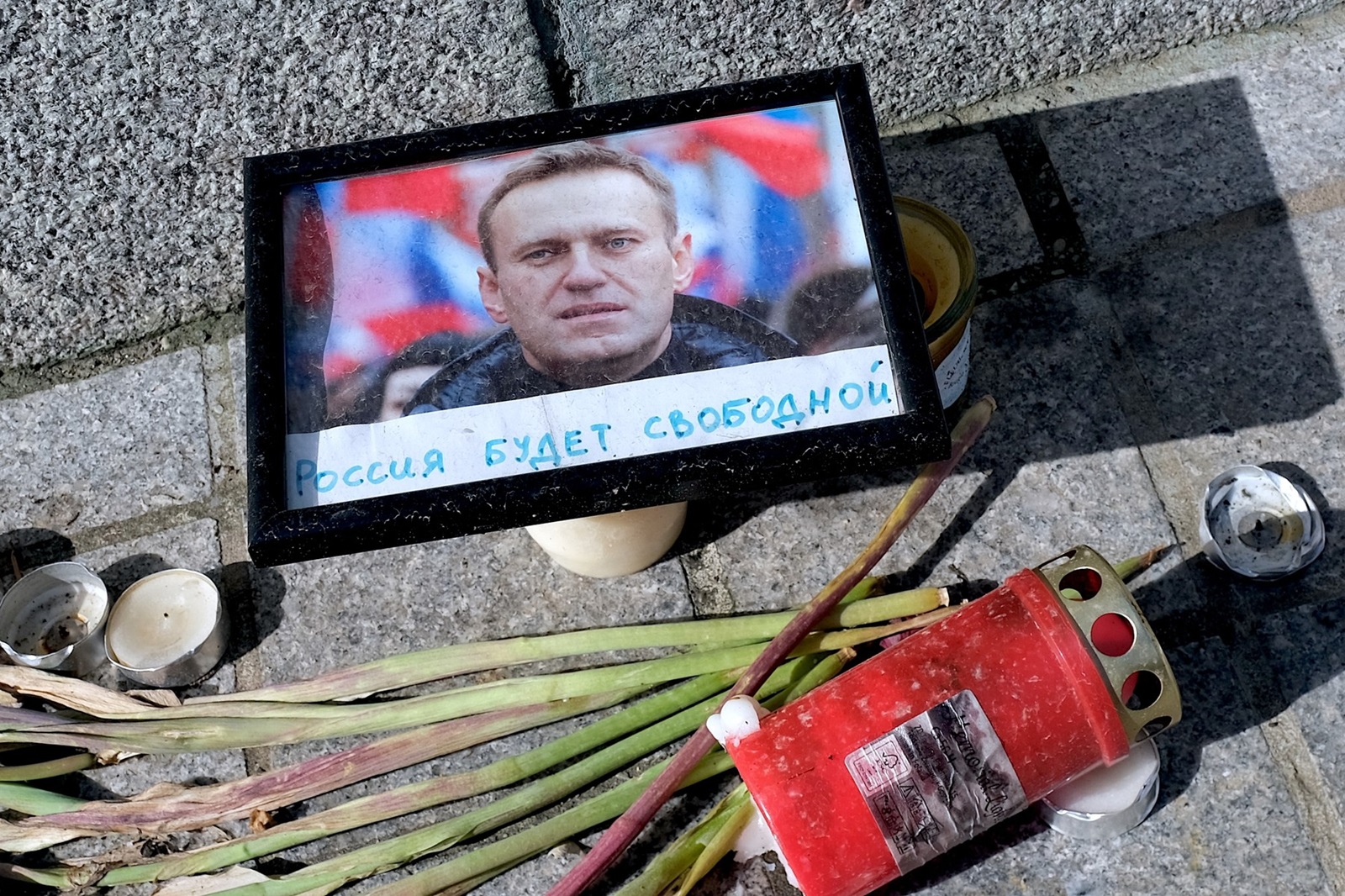 Tribute to Alexei Navalny at Place Kleber in Strasbourg. Flowers and candles are regularly laid in the city centre. April 10, 2024, Strasbourg Northeastern France.,Image: 864229297, License: Rights-managed, Restrictions: , Model Release: no, Credit line: Roses Nicolas/ABACA / Abaca Press / Profimedia
