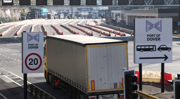 epa11307909 A truck disembark at the Port of Dover in Dover, Britain, 29 April 2024. Stage 2 border controls on food imports from the European Union are due to begin. The common user charge, which applies to small imports of animal products and plants such as meat, flowers, and dairy is due to come into force on 30 April 2024. The Department for Environment, Food, and Rural Affairs has said that fees of up to 145 pounds will be paid for border inspections, and improve biosecurity by preventing the import of plant and animal diseases into the UK. Though it may lead to higher food prices.  EPA/NEIL HALL