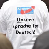 03.09.2018, Bavaria, Abensberg: A supporter of the AfD with the imprint 