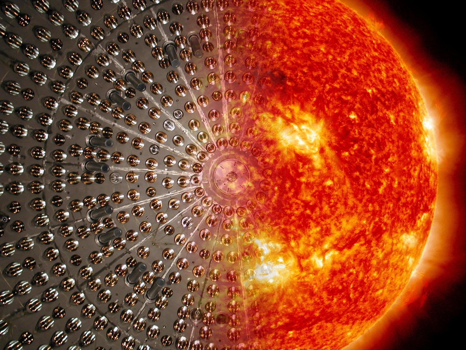 ***EMBARGOED UNTIL 16.00 BST, WED NOV 25 (11.00 ET)***

Artistic rendering of the Borexino stainless steel sphere merged with the image of the Sun. See SWNS story SWNNsun. The secret of the sun's nuclear fusion has been discovered by scientists. Rare, ghostly particles produced inside it have been captured for the first time. They travelled more than 90 million miles -  to a detector buried deep beneath a mountain in Italy. The breakthrough sheds fresh light on the reactions fuelling our home star. They produce less than one percent of the sun's energy.,Image: 571280227, License: Rights-managed, Restrictions: This image hereby disclosed to your organisation is so disclosed on the condition that your organisation will take all steps necessary to ensure that any identifiable personal data is processed in full compliance with the Data Protection Act 2018

follow us on twitter - @swns
browse our website - swns.com
email pix@swns.com, Model Release: no, Credit line: Maxim Gromov / Borexino Collaboration / / SWNS / Profimedia