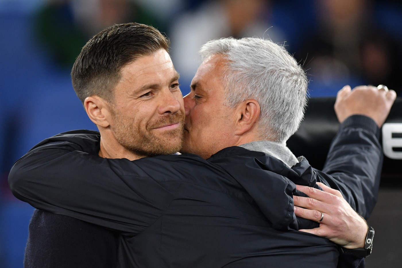 Bayer Leverkusen trainer Xabi Alonso and Roma trainer Jose Mourinho during the match between Roma and Bayer Leverkusen at the Stadio Olimpico. Rome (Italy), May 11st, 2023,Image: 775319071, License: Rights-managed, Restrictions: * Italy Rights OUT *, Model Release: no, Credit line: Massimo Insabato / Zuma Press / Profimedia