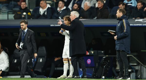 (L-R) Luka Modric, Carlo Ancelotti (Real), MARCH 6, 2024 - Football / Soccer : UEFA Champions League Round of 16 2nd leg match between Real Madrid CF 1-1 RB Leipzig at the Estadio Santiago Bernabeu in Madrid, Spain. (Photo by Mutsu Kawamori/AFLO),Image: 854808251, License: Rights-managed, Restrictions: No third party sales, Model Release: no, Credit line: Mutsu Kawamori / AFLO / Profimedia