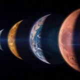 Beautiful view of the planets Mercury, Venus, Earth and Mars from space. Terrestrial planets. Planetary alignment or planetary parade. Elements of this image furnished by NASA.,Image: 855139689, License: Royalty-free, Restrictions: , Model Release: no, Credit line: Buradaki / Alamy / Alamy / Profimedia