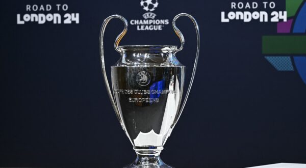 The trophy is displayed ahead of the 2023-2024 UEFA Champions League football tournament quarter-finals and semi-finals draw at the House of European Football in Nyon, on March 15, 2024.,Image: 857063843, License: Rights-managed, Restrictions: , Model Release: no, Credit line: Fabrice COFFRINI / AFP / Profimedia