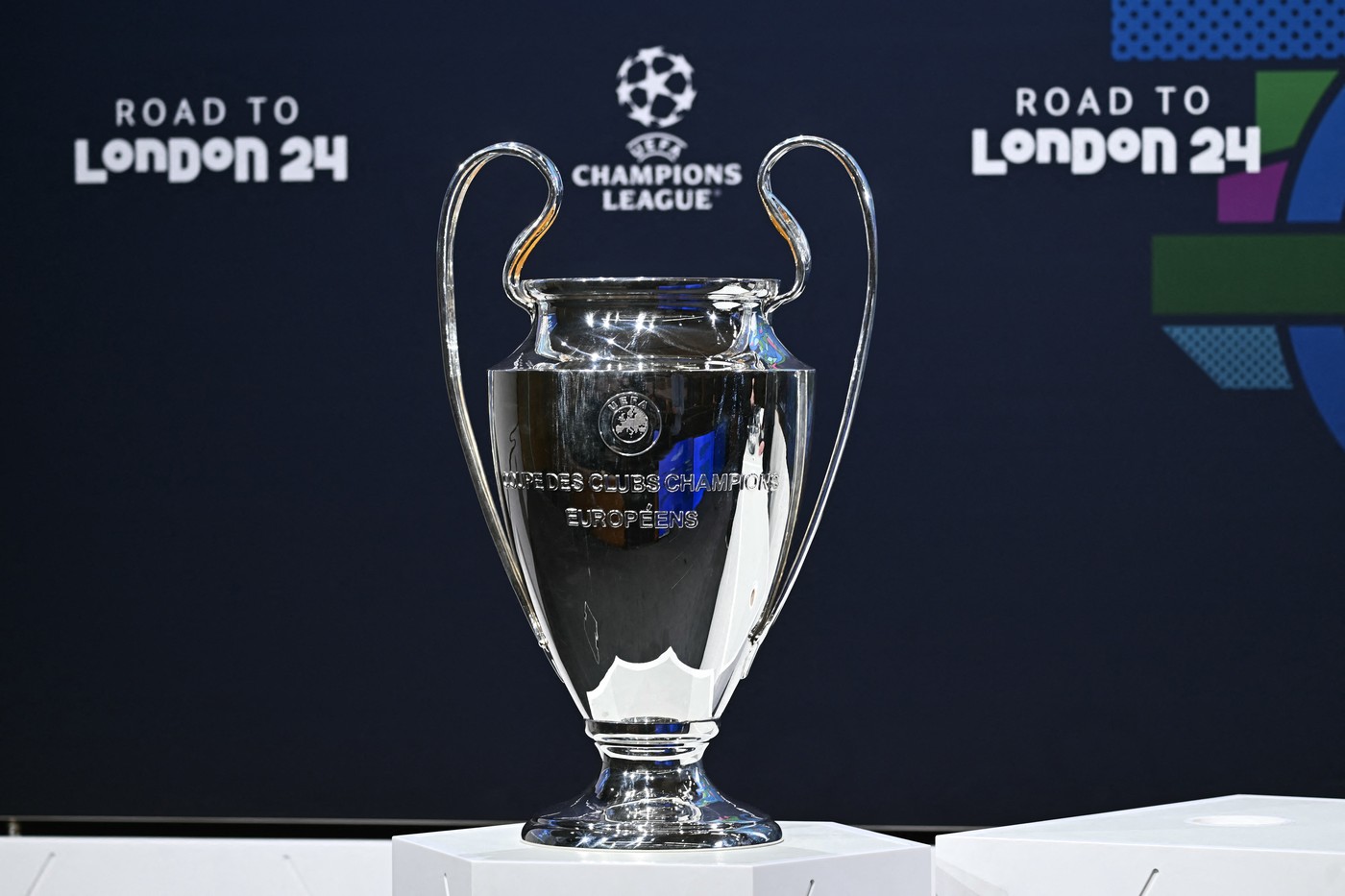 The trophy is displayed ahead of the 2023-2024 UEFA Champions League football tournament quarter-finals and semi-finals draw at the House of European Football in Nyon, on March 15, 2024.,Image: 857063843, License: Rights-managed, Restrictions: , Model Release: no, Credit line: Fabrice COFFRINI / AFP / Profimedia