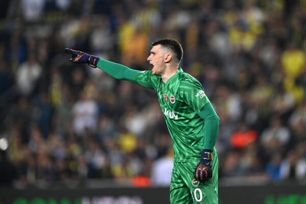 Fenerbahce's Croatian goal keeper Dominik Livakovic reacts during the UEFA Europa Conference League quarter-final second leg football match between Fenerbahce (TUR) and Olympiakos (GRE) at the Fenerbahce Sukru Aracoglu Stadium,  in Istanbul on April 18, 2024.,Image: 865997368, License: Rights-managed, Restrictions: , Model Release: no, Credit line: Ozan KOSE / AFP / Profimedia