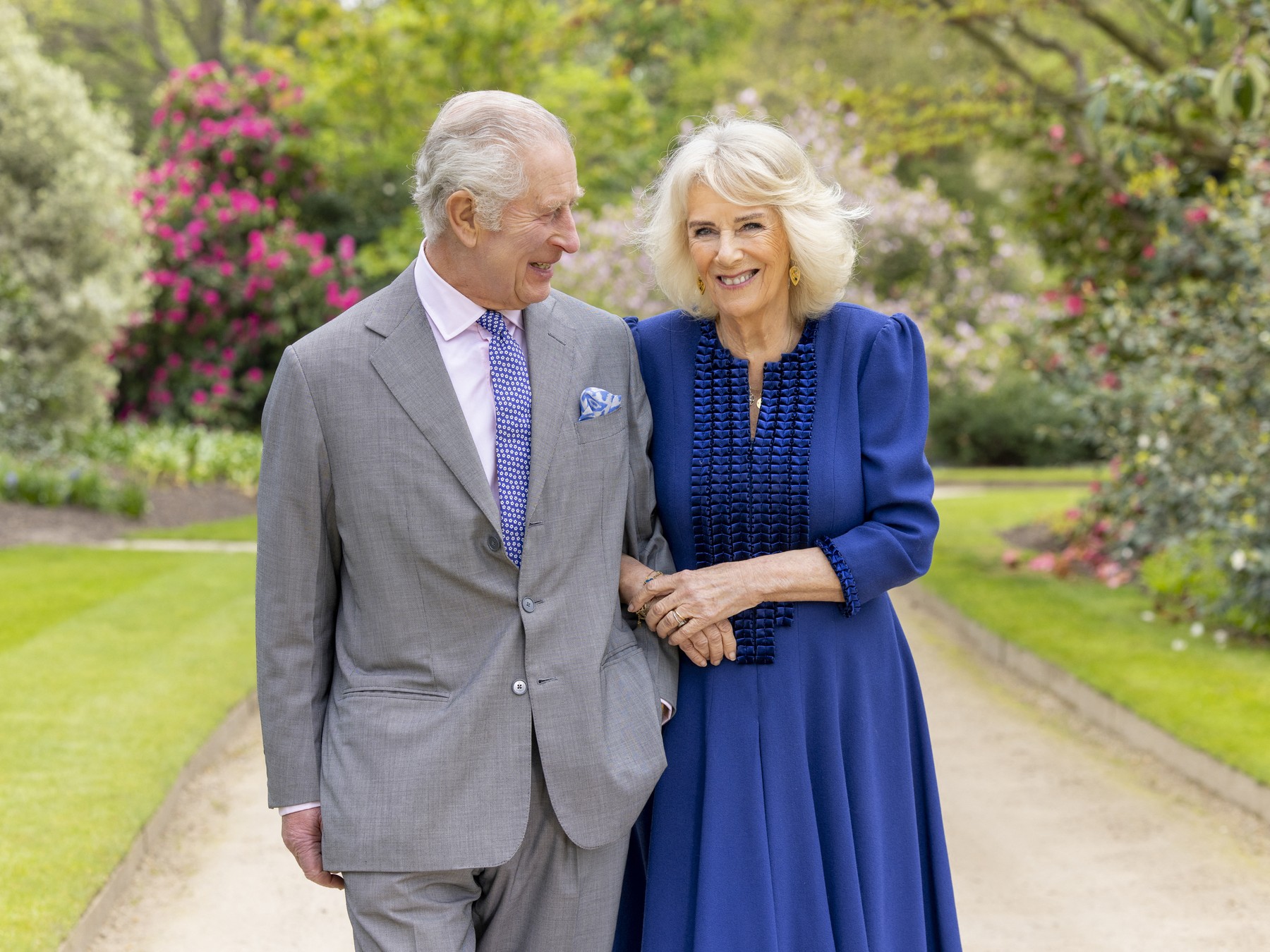 A handout photo issued by the Royal Household on April 26, 2024 shows Britain's King Charles III and Queen Camilla in the garden of Buckingham Palace in London, on April 10. British head of state King Charles III will make a limited return to public duties next week, after doctors said they were "very encouraged" by the progress of his treatment for cancer. The image, taken the day after their 19th wedding anniversary, was release to mark the first Coronation of the King.,Image: 868166480, License: Rights-managed, Restrictions: RESTRICTED TO EDITORIAL USE - MANDATORY CREDIT "AFP PHOTO / BUCKINGHAM PALACE / Millie Pilkington " - NO MARKETING NO ADVERTISING CAMPAIGNS - DISTRIBUTED AS A SERVICE TO CLIENTS - NO SALES - NO COMMERCIAL USE INCLUDING ANY USE IN MERCHANDISING, ADVERTISING OR ANY OTHER NON-EDITORIAL USE - THIS IMAGE MUST NOT BE DIGITALLY ENHANCED, CROPPED, MANIPULATED OR MODIFIED IN ANY MANNER OR FORM. THIS PHOTO MAY SOLELY BE USED FOR EDITORIAL REPORTING PURPOSES FOR THE CONTEMPORANEOUS ILLUSTRATION OF EVENTS, THINGS OR THE PEOPLE IN THE IMAGE OR FACTS MENTIONED IN THE CAPTION. REUSE OF THE PICTURE MAY REQUIRE FURTHER PERMISSION FROM THE COPYRIGHT HOLDER. NO USE AFTER MAY 24, 2024., ***
HANDOUT image or SOCIAL MEDIA IMAGE or FILMSTILL for EDITORIAL USE ONLY! * Please note: Fees charged by Profimedia are for the Profimedia's services only, and do not, nor are they intended to, convey to the user any ownership of Copyright or License in the material. Profimedia does not claim any ownership including but not limited to Copyright or License in the attached material. By publishing this material you (the user) expressly agree to indemnify and to hold Profimedia and its directors, shareholders and employees harmless from any loss, claims, damages, demands, expenses (including legal fees), or any causes of action or allegation against Profimedia arising out of or connected in any way with publication of the material. Profimedia does not claim any copyright or license in the attached materials. Any downloading fees charged by Profimedia are for Profimedia's services only. * Handling Fee Only 
***, Model Release: no, Credit line: Millie Pilkington / AFP / Profimedia