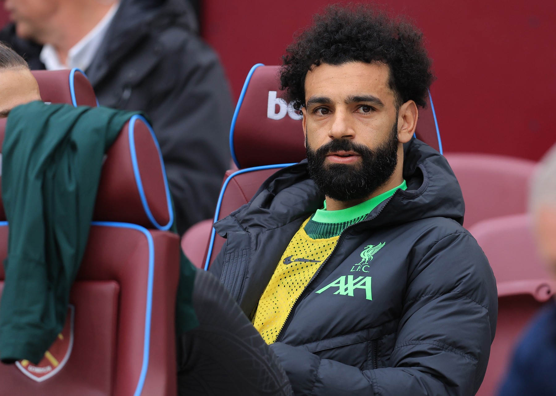 April 27, 2024, London: London, England, 27th April 2024. Mohamed Salah of Liverpool sits on the subs bench during the Premier League match at the London Stadium, London.,Image: 868343791, License: Rights-managed, Restrictions: * United Kingdom Rights OUT *, Model Release: no, Credit line: Paul Terry / Zuma Press / Profimedia
