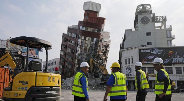 A building is seen leaning in Hualien, eastern Taiwan, on April 4, 2024, following a powerful earthquake the previous day.,Image: 862314245, License: Rights-managed, Restrictions: , Model Release: no, Credit line: Kyodo/Newscom / Newscom / Profimedia
