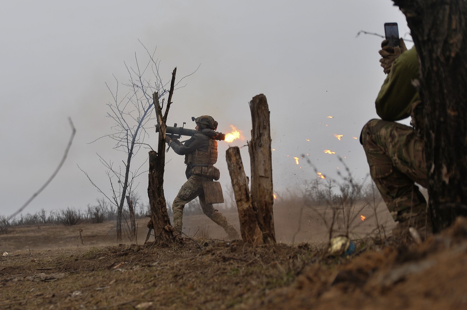 March 7, 2024, Bakhmut, Donetsk Oblast, Ukraine: ZHENYA, a Ukrainian soldier, fires a hornet system at Russian lines a few hundred meters away. Russian infantry positions are 100m away from Ukrainian lines.,Image: 854738281, License: Rights-managed, Restrictions: , Model Release: no, Credit line: Madeleine Kelly / Zuma Press / Profimedia