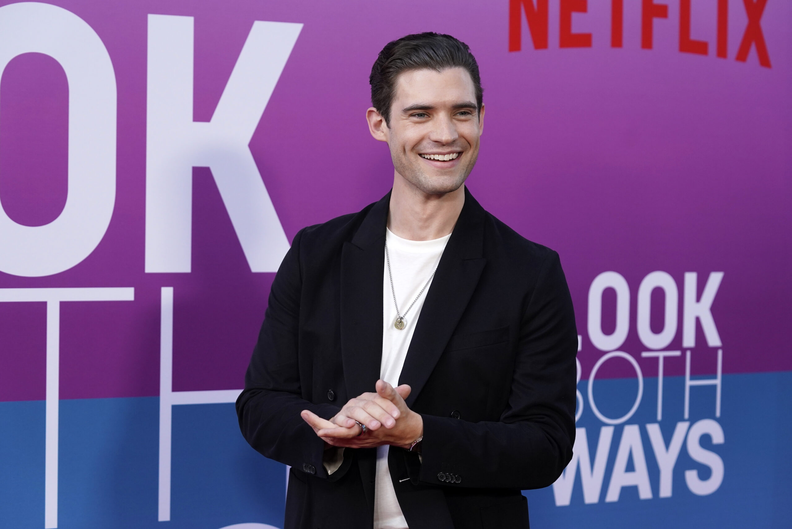 David Corenswet poses at the premiere of the Netflix film "Look Both Ways," Tuesday, Aug. 16, 2022, at the Tudum Theater in Los Angeles. (AP Photo/Chris Pizzello)