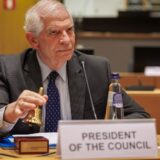 epa11324055 High Representative of the European Union for Foreign Affairs and Security Policy Josep Borrell rings the Bell of the President of the Council at the European Union Foreign Affairs Ministers Council in its development configuration in Brussels, Belgium, 07 May 2024. EU Ministers will exchange views on the situation in Ukraine, Europe engagement, and preparations for the summit of the future. The discussion is also expected to focus on humanitarian and reconstruction aspects in Palestine, and the report by the Independent Review Group on UNRWA, led by ex-French Foreign Affairs minister Catherine Colonna, will inform the council.  EPA/OLIVIER MATTHYS