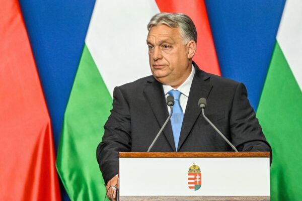 epa11329763 Hungarian Prime Minister Viktor Orban speaks during his joint press conference with Chinese President (not pictured) following their talks at the PM's office, the former Carmelite Monastery, in Budapest, Hungary, 09 May 2024.  EPA/Szilard Koszticsak HUNGARY OUT
