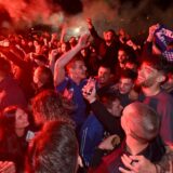 05.05.2024., Zagreb - Nakon pobjede u Rijeci nogometase Dinamo na stadionu docekali navijaci.  Photo: Marko Lukunic/PIXSELL