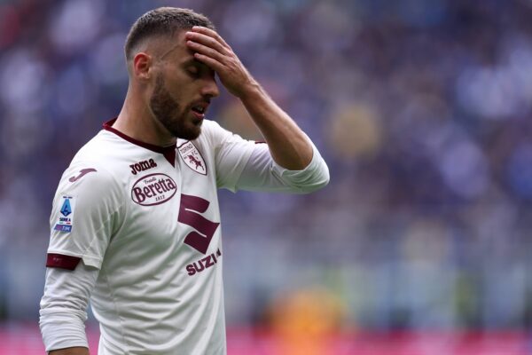 Fc Internazionale vs Torino Fc Nikola Vlasic of Torino Fc looks dejected during the Serie A football match beetween Fc Internazionale and Torino Fc at Stadio Giuseppe Meazza on April 28, 2024 in Milan Italy . Milano Stadio Giuseppe Meazza Italy Copyright: xMarcoxCanonierox,Image: 869562074, License: Rights-managed, Restrictions: Credit images as 