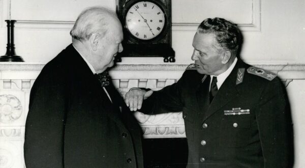 Mar. 03, 1953 - Marshal Tito In London...Visits No.10 Downing Street: Soon after his arrival in London, this afternoon, Marshal Tito paid a visit to the Prime Minister at No. 10 Downing Street. Photo Shows L to R: Mr. Winston Churchill with Marshall Tito, at No. 10 Downing Street.,Image: 209867204, License: Rights-managed, Restrictions: , Model Release: no, Credit line: Keystone Pictures USA / Zuma Press / Profimedia