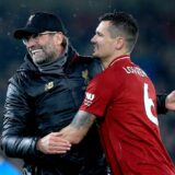 File photo dated 16-12-2018 of Liverpool manager Jurgen Klopp (left) celebrates after the final whistle with Liverpool's Dejan Lovren (right) during the Premier League match at Anfield, Liverpool.,Image: 403016691, License: Rights-managed, Restrictions: FILE PHOTO EDITORIAL USE ONLY No use with unauthorised audio, video, data, fixture lists, club/league logos or "live" services. Online in-match use limited to 120 images, no video emulation. No use in betting, games or single club/league/player publica..., Model Release: no, Credit line: Peter Byrne / PA Images / Profimedia