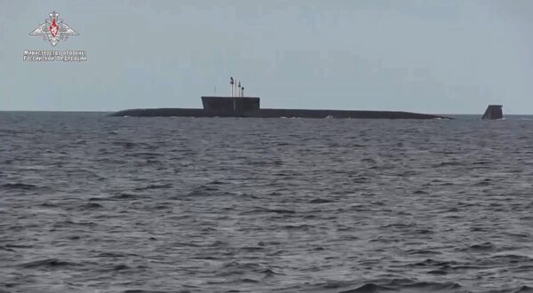 RUSSIA - AUGUST 24, 2019: A video screen grab shows the Borei-class nuclear-powered submarine K-535 Yuri Dolgoruky after launching an RSM-56 Bulava ballistic missile in the Barents Sea. Along with the Delfin-class submarine K-114 Tula they have conducted ballistic missile tests hitting targets on Kura range in Kamchatka and Chizha range in the Arkhangelsk Region. Russian Defence Ministry/TASS,Image: 467052227, License: Rights-managed, Restrictions: , Model Release: no, Credit line: TASS / TASS / Profimedia