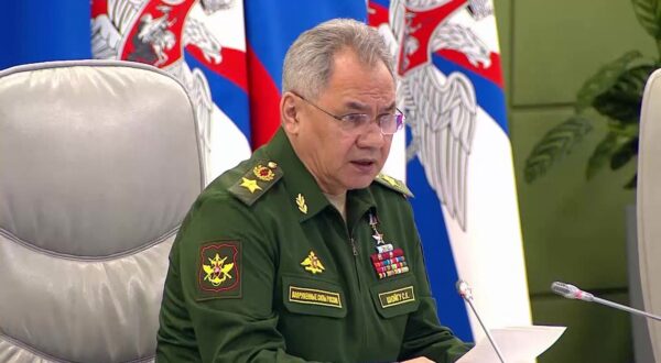 MOSCOW, RUSSIA - JULY 03: A screen grab taken from a video released by Russian Defense Ministry shows Russian Defense Minister Sergey Shoygu (R) and Yevgeny Nikiforov, the commander of Russia's Western military district speaking to each other on board a military helicopter on June 26, 2023. Russian Defens speaks during the conference with his senior staff at the National Defense Control Center in Moscow, Russia on July 03, 2023. Russian Defense Minister/Handout / Anadolu Agency/ABACAPRESS.COM