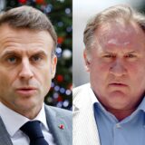 (COMBO) (FILES) This combination of pictures created on December 20, 2023 shows
President Emmanuel Macron (L) at the Elysee Palace in Paris on December 13, 2023 and French actor Gerard Depardieu on June 6, 2013 in Nice, southeastern France. 
 French President Emmanuel Macron said on December 20, 2023 French film icon Gerard Depardieu, accused of rape, had become the target of a 