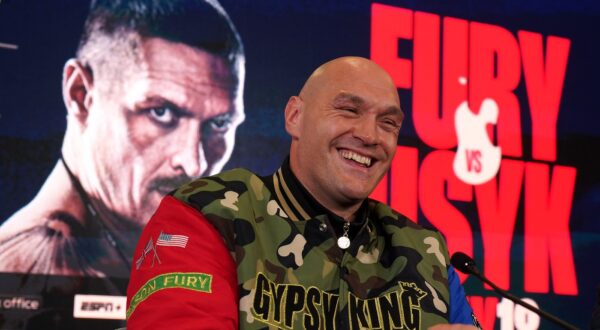 Tyson Fury during a press conference at the The Mazuma Mobile Stadium, Morecambe. Tyson Fury faces Oleksandr Usyk in the 'Ring of Fire' undisputed world heavyweight title fight in Riyadh, Saudi Arabia on 18 May 2024. Picture date: Wednesday April 10, 2024.,Image: 863797191, License: Rights-managed, Restrictions: Use subject to restrictions. Editorial use only, no commercial use without prior consent from rights holder., Model Release: no, Credit line: Owen Humphreys / PA Images / Profimedia