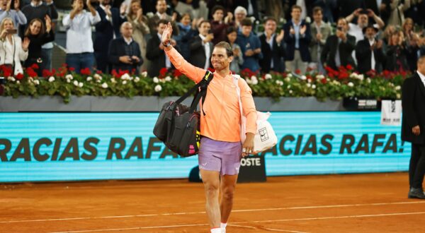 Rafael Nadal (ESP), APRIL 30, 2024 - Tennis : Rafael Nadal responds to cheers at the goodbye ceremony after the lossing singles round of 16 match against Jiri Lehecka on the ATP tour Masters 1000 "Mutua Madrid Open tennis tournament" at the Caja Magica in Madrid, Spain. (Photo by Mutsu Kawamori/AFLO),Image: 869299234, License: Rights-managed, Restrictions: No third party sales, Model Release: no, Credit line: Mutsu Kawamori / AFLO / Profimedia