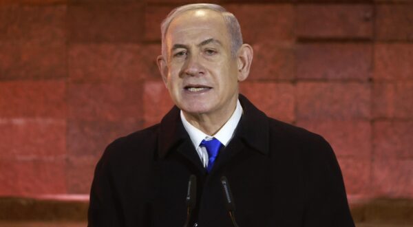 Israel's Prime Minister Benjamin Netanyahu speaks during a ceremony marking Holocaust Remembrance Day for the six million Jews killed during World War II, at the Yad Vashem Holocaust Memorial in Jerusalem on May 5, 2024.,Image: 870459859, License: Rights-managed, Restrictions: , Model Release: no, Credit line: Menahem Kahana / AFP / Profimedia