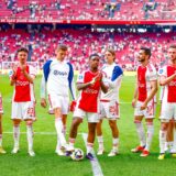 AMSTERDAM, 12-05-2024 , JohanCruijff
 Arena, football, Dutch Eredivisie, season 2023 / 2024, during the match Ajax - Almere City, Ajax player Mika Godts, Ajax player Steven Berghuis, Ajax player Jakov Medic, Ajax player Steven Bergwijn, Ajax player Borna Sosa, Ajax player Josip Sutalo, Ajax player Branco van den Boomen,Image: 872261417, License: Rights-managed, Restrictions: World Rights Except Austria and The Netherlands * AUTOUT NLDOUT, Model Release: no, Credit line: Pro Shots Photo Agency / ddp USA / Profimedia