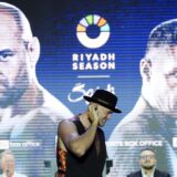 Tyson Fury gestures during a press conference at BLVD City Music World, Riyadh. The IBF, WBA, WBC and WBO heavyweight title fight between Tyson Fury v Oleksandr Usyk will take place on Saturday 18th May. Picture date: Thursday May 16, 2024.,Image: 873658034, License: Rights-managed, Restrictions: RESTRICTIONS: Use subject to restrictions. Editorial use only, no commercial use without prior consent from rights holder., Model Release: no, Credit line: Nick Potts / PA Images / Profimedia